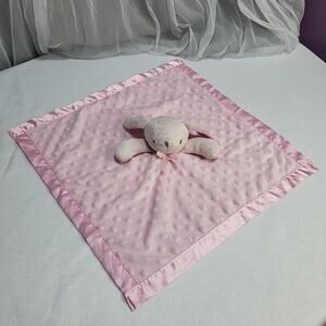 Pink Plush Bunny Rabbit Lovey Minky Dot Satin Edge Back Security Blanket 16 Inch